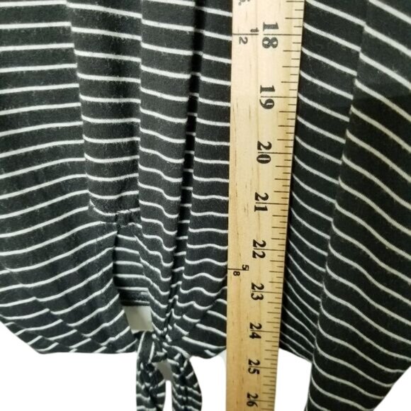 Lumiere Size M Striped Black & White Long Sleeve Top Tie Hem Casual Basic Boxy - Picture 8 of 10